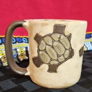 Mara Stoneware Tortoises Turtle Handmade Ceramic Mug, Signed 16oz